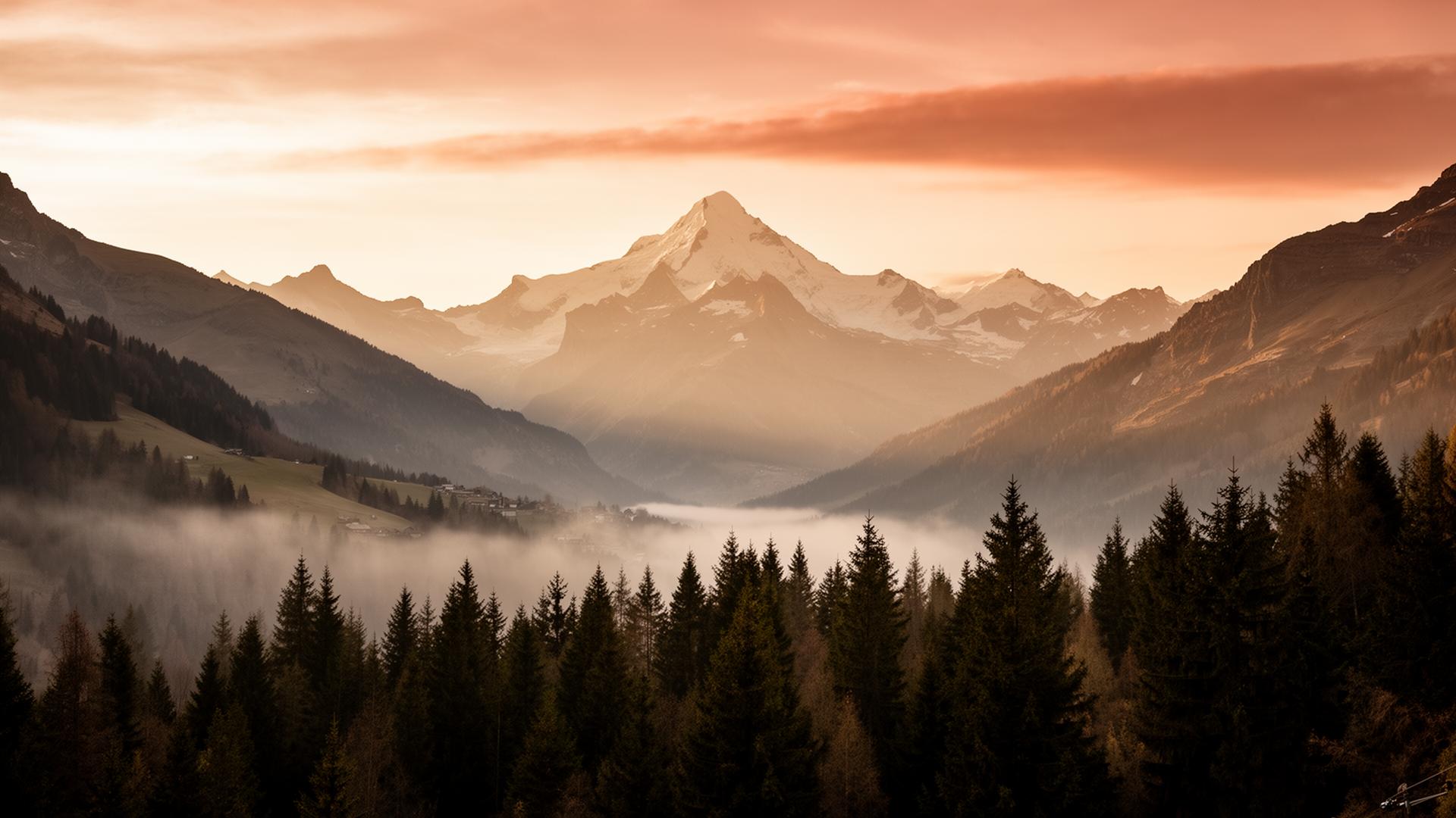 Sunset over the peaks around Morzine